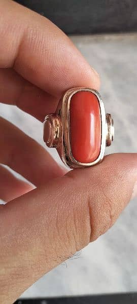 100% Natural Red Marjan Coral Gem Stone Silver Ring 1