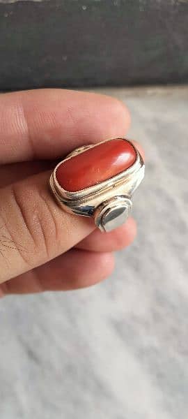 100% Natural Red Marjan Coral Gem Stone Silver Ring 2