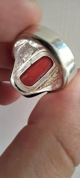 100% Natural Red Marjan Coral Gem Stone Silver Ring 3