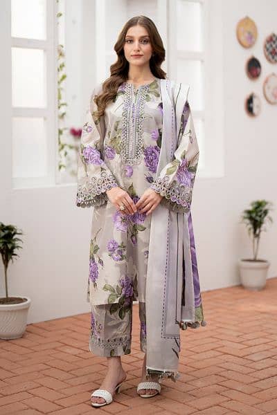 Beautiful Designed Lawn with silk dupatta 0