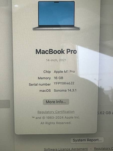 Apple macbook Pro M1 14inch Ram 16GB SSD 512Gb 6