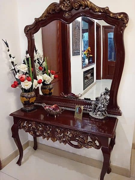 wooden console with mirror 0