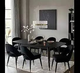 5 seater dining table set/marble top table/wooden chair/luxury dining 2