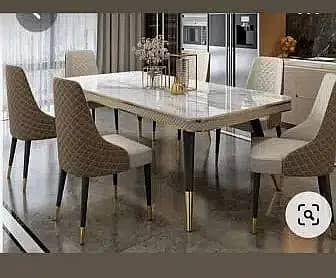 5 seater dining table set/marble top table/wooden chair/luxury dining 4