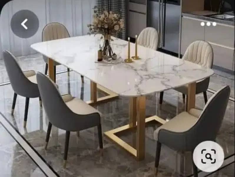 5 seater dining table set/marble top table/wooden chair/luxury dining 9