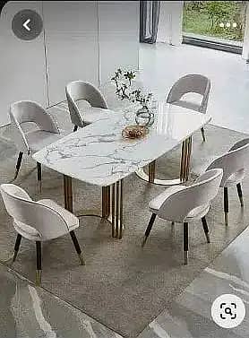 6 seater dining table set/marble top table/wooden chairs/luxury dining 1