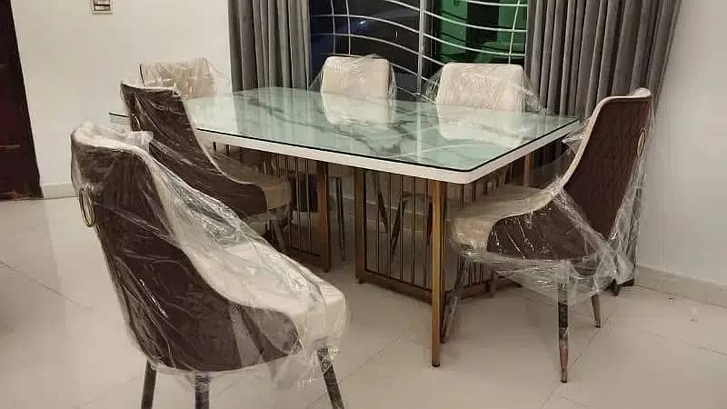 6 seater dining table set/marble top table/wooden chairs/luxury dining 16