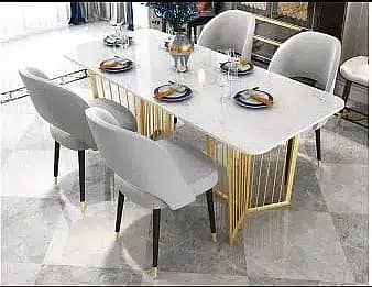 6 seater dining table set/marble top table/wooden chairs/luxury dining 18