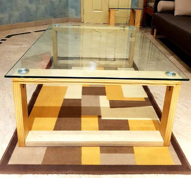 Glass & Wood Centre table set for Sale! 1