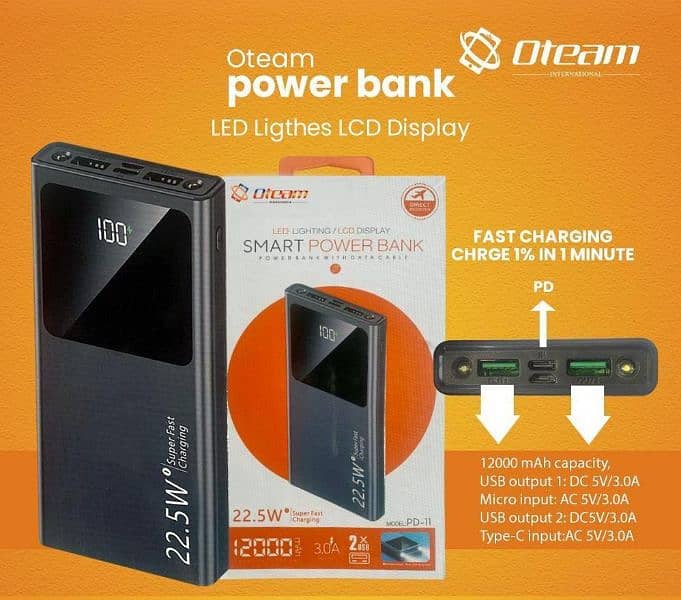 Oteam 12,000 mah Power bank delivery available all over Pakistan cod 1