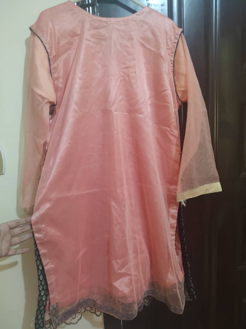 Peach and Purple Ready to wear Medium Size 3 piece Net dress 4