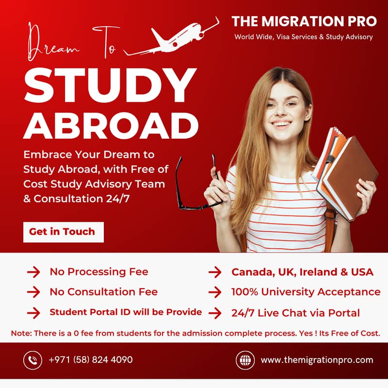 Study in Aborad, With No Consultatoin & Processing Fee 0