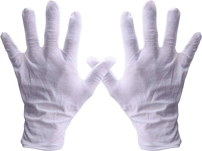 White Cotton Gloves avalable in pack of 12 and 1 pcs 1
