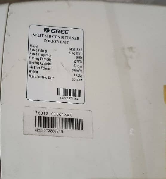 gree ac sprit 1.5 tan big indoor & big outdoor one year used 1