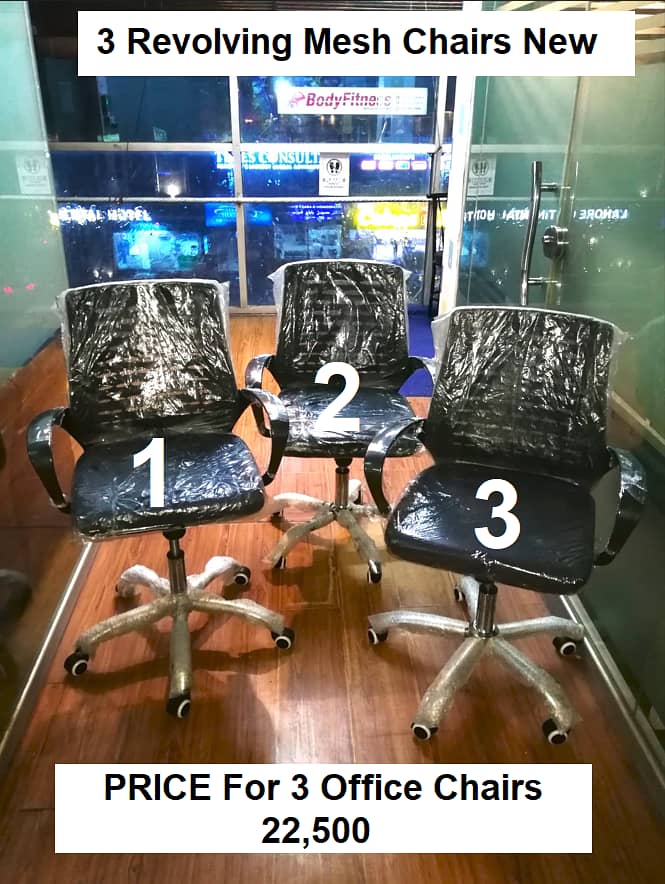 3 Office Chairs Revolving Brand New with Steel Base 0