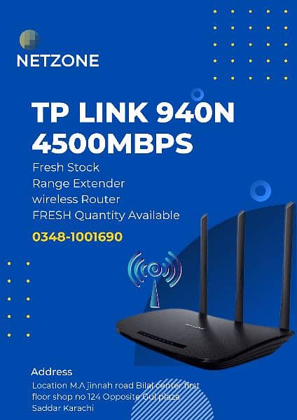 Tp link 940 3 antena wifi router fresh stock available 0