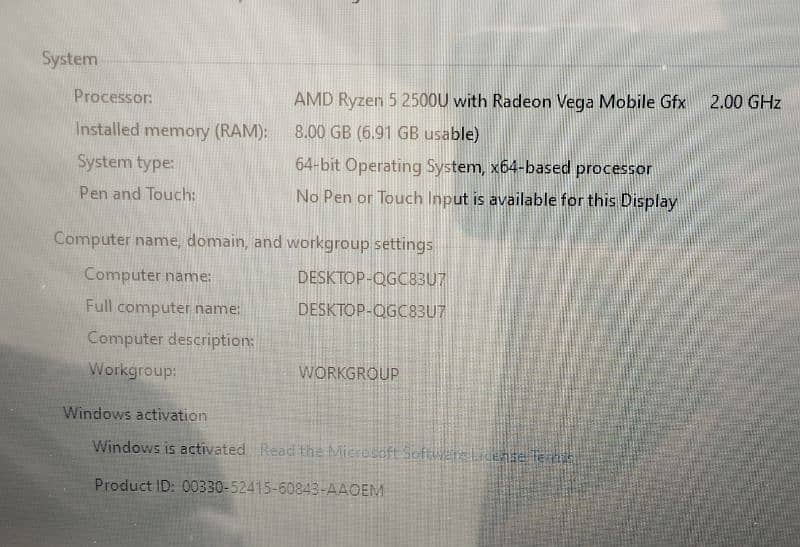 AMD Ryzen 5 2500U Just Like New 10/10 1