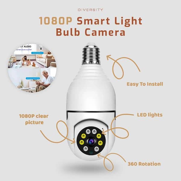 CCTV Camera Wifi Night Vision Bulb Security PTZ Smart WiFi Camera 7