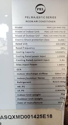 PEL Air Conditioner PSAC-12K Majestic 4D (T3) 1.0 ton