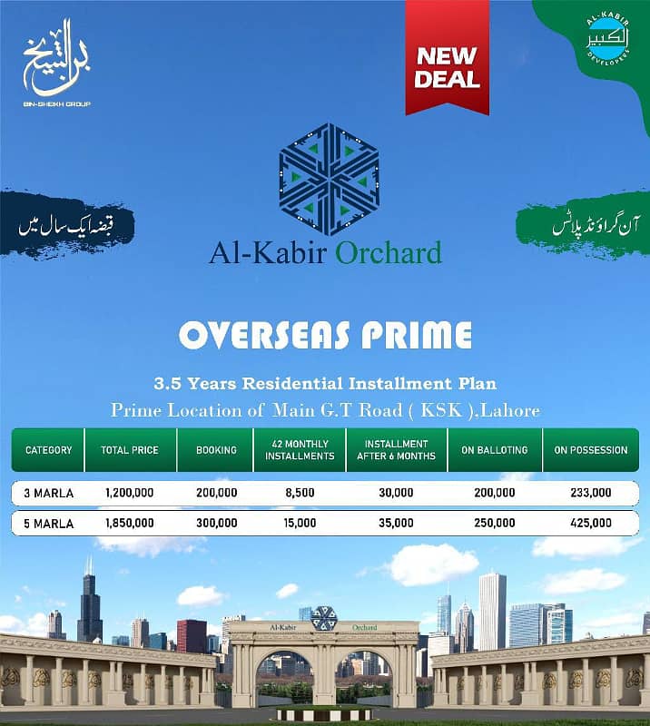 3 Marla plots available in Al Kabir orchard easy instalments plan 0