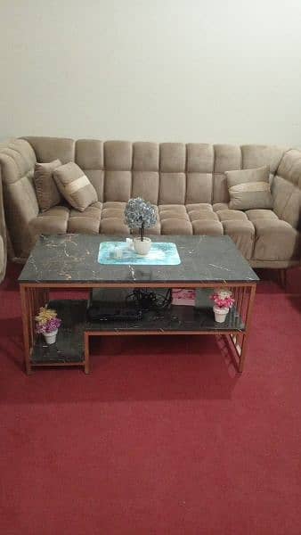 7 seatr turkish sofa set . king size double bed . single bed tabel 3