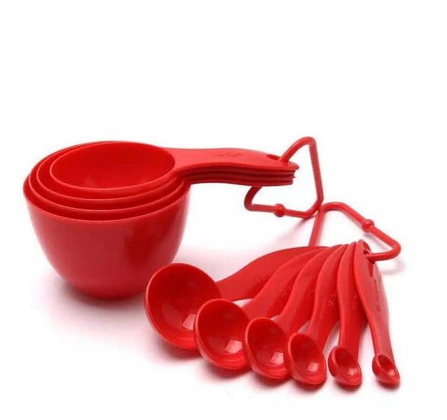 Red Measuring cup and spoon set , pack of 8 1