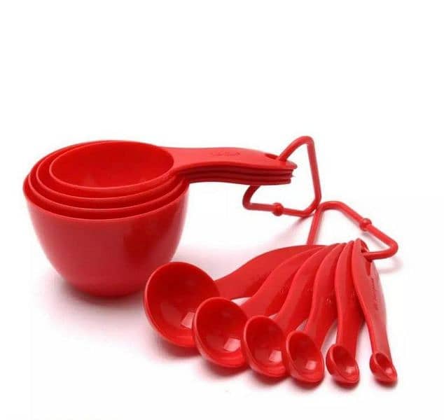 Red Measuring cup and spoon set , pack of 8 2