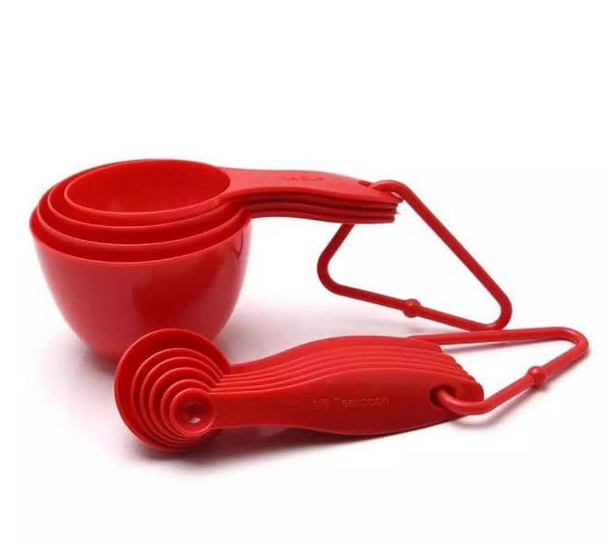 Red Measuring cup and spoon set , pack of 8 3