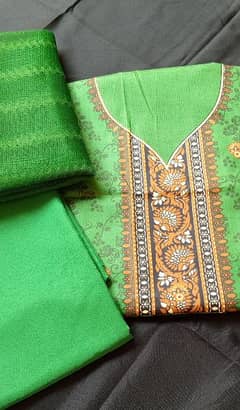 3 piece unstitched new green casual suit for sale