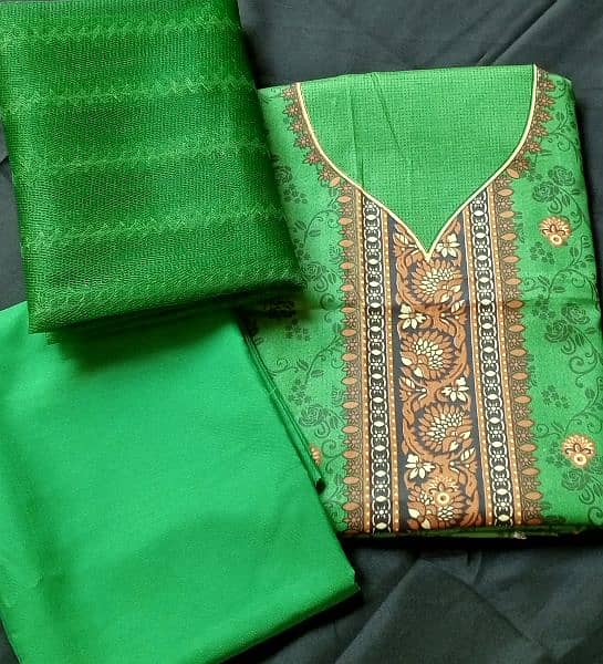 3 piece unstitched new green casual suit for sale 1