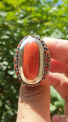 Natural Italian Red Coral In Hand made Heavy Silver Ring