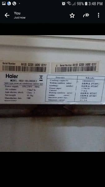 HAIER SPLIT AC 1.5 TON 0