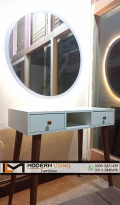Stylish Dressing table 2 drawers with round mirror 0