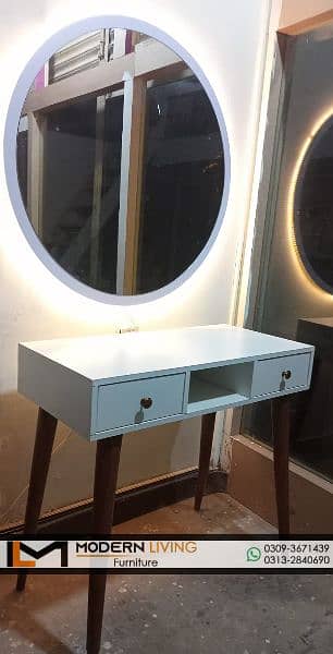 Stylish Dressing table 2 drawers with round mirror 1