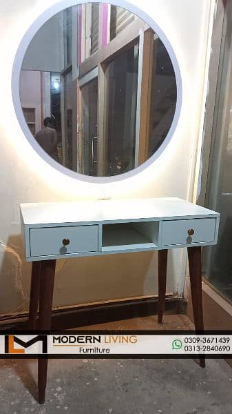 Stylish Dressing table 2 drawers with round mirror 4