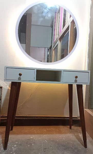 Stylish Dressing table 2 drawers with round mirror 5