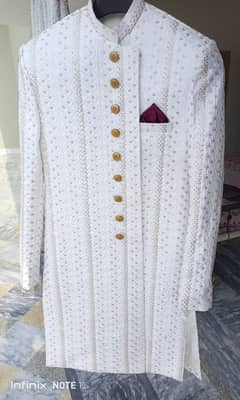 Groom sherwani with matching qulla and khussa in new condition 0