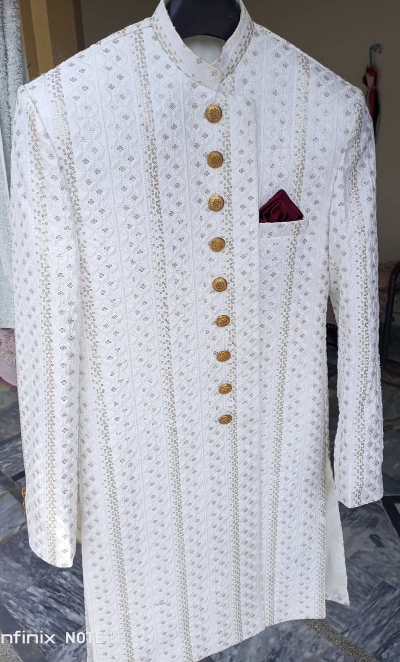 Groom sherwani with matching qulla and khussa in new condition 1