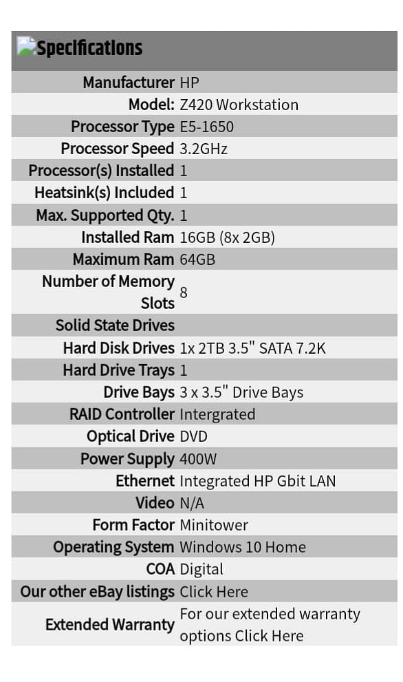 Xeon E5 1650 Workstation Z420 16Gb Ram 7