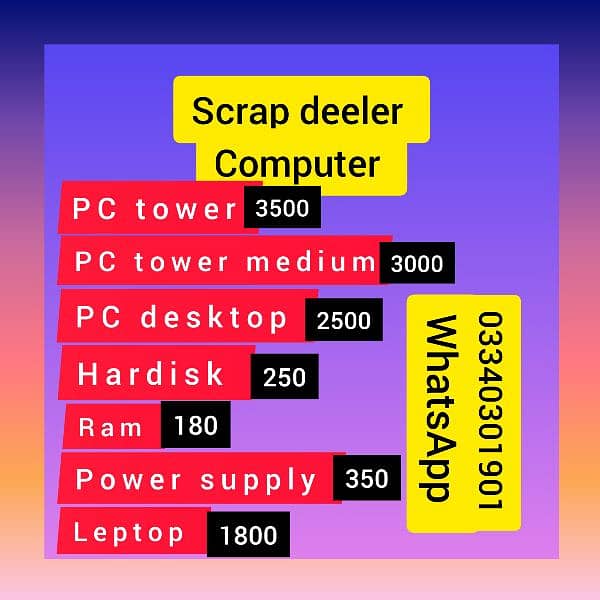 scrap PC tower desktop LCD hardisk ram power supply 0