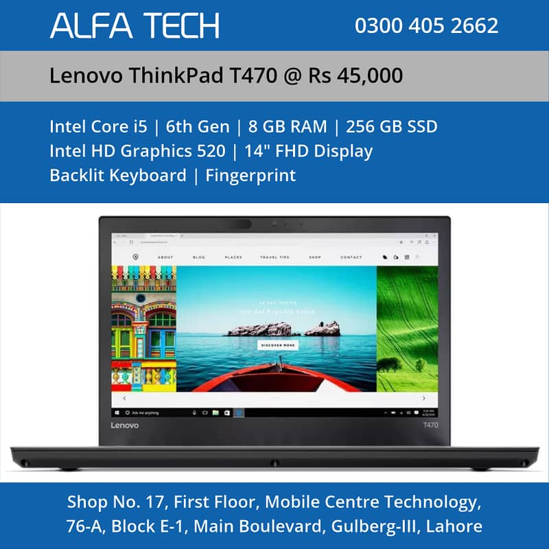 Lenovo ThinkPad T470 Laptop (i5-6th-8-256-14”-FHD) - ALFA TECH 0