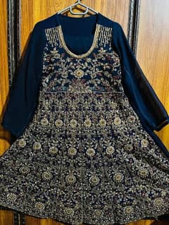 Dark blue chiffon 3 pc stichted dress