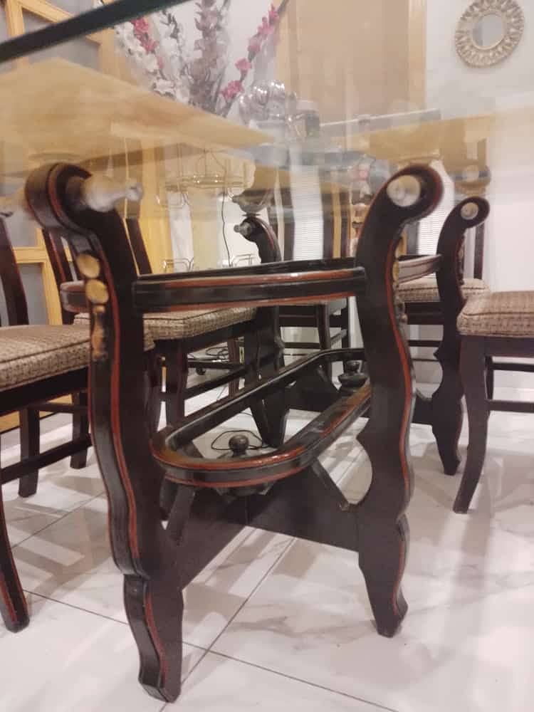 Complete wooden Dining Table with six chairs and glass topss top 1