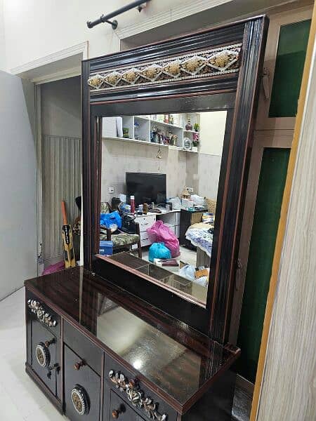 Wood bed 2 side tables and dressing table for sale 15