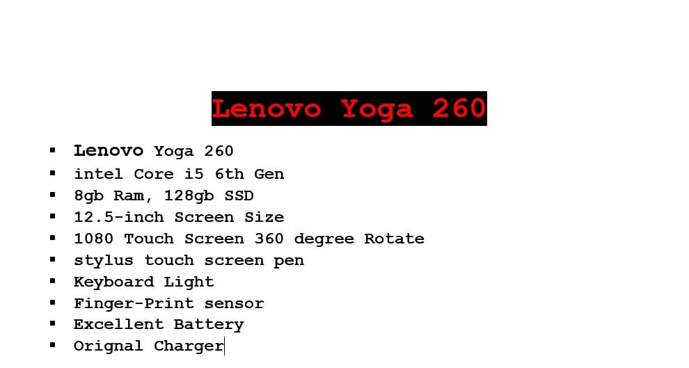 Lenovo Yoga 260 Black, With Warranty, 360 touch & Stylus Pen i5 6g 8gb 9