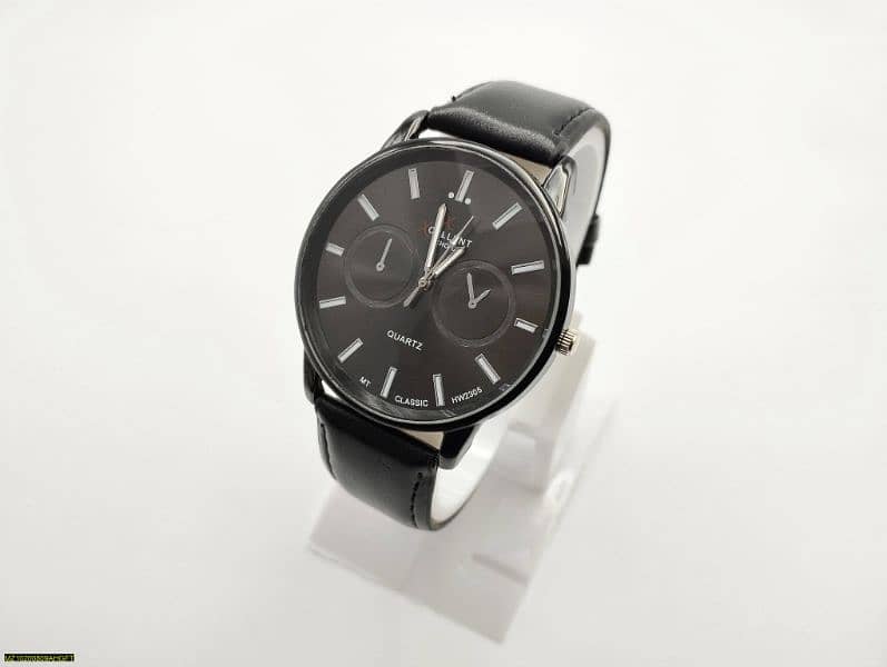 men's leather analog watch 0