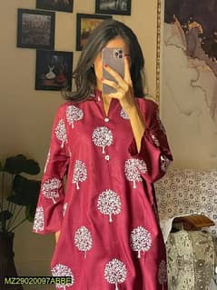 2 pcs Women Stitched Arabic Lawn printed shirt and trouser 0