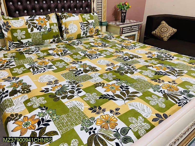 3 Pcs Cotton Printed Double Bedsheet 3