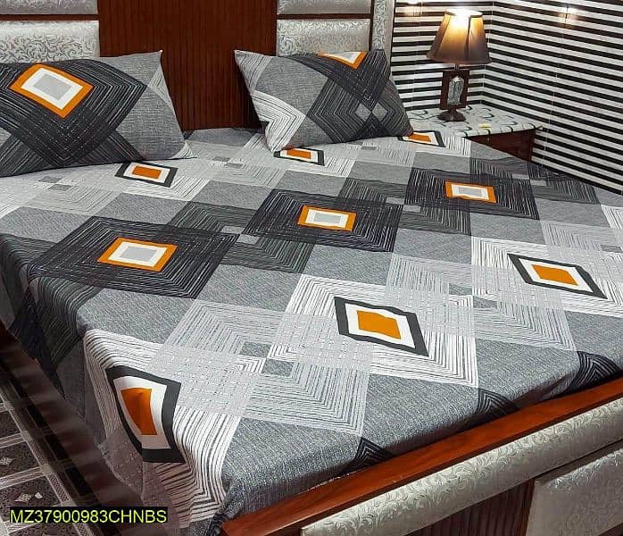 3 Pcs Cotton Printed Double Bedsheet 14