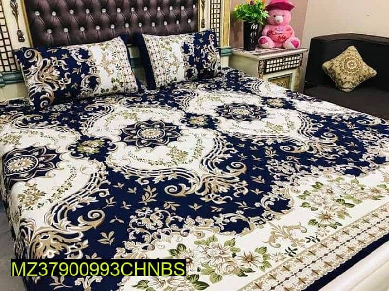 3 Pcs Cotton Printed Double Bedsheet 17